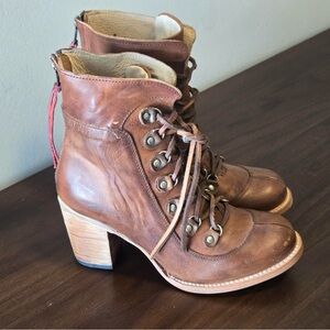 Free Bird Borrow Brown Leather Lace Up Boots with Chunky Heel